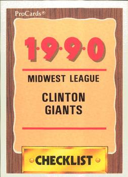 1990 ProCards #2539 Clinton Giants Checklist Front
