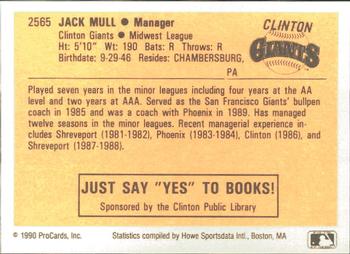1990 ProCards #2565 Jack Mull Back