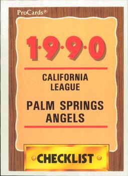 1990 ProCards #2568 Palm Springs Angels Checklist Front