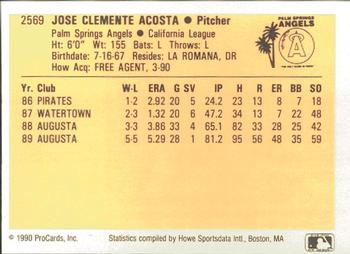 1990 ProCards #2569 Clemente Acosta Back