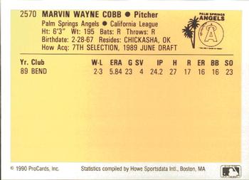 1990 ProCards #2570 Marvin Cobb Back