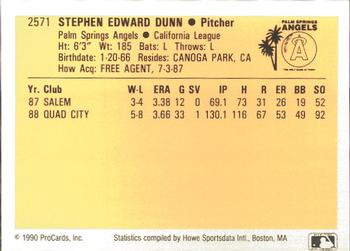 1990 ProCards #2571 Steve Dunn Back