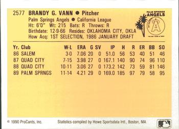1990 ProCards #2577 Brandy Vann Back