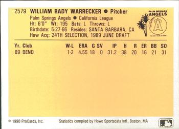 1990 ProCards #2579 Willy Warrecker Back