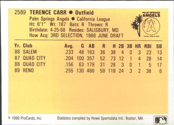 1990 ProCards #2589 Terry Carr Back