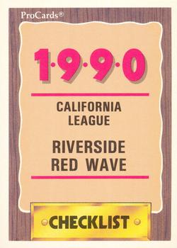 1990 ProCards #2596 Riverside Red Wave Checklist Front