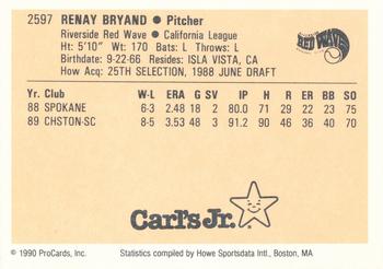 1990 ProCards #2597 Renay Bryand Back