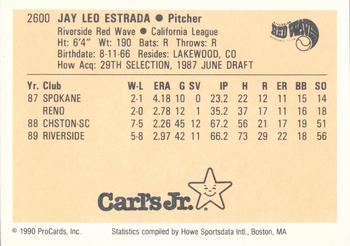 1990 ProCards #2600 Jay Estrada Back