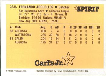 1990 ProCards #2636 Fernando Arguelles Back