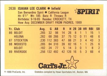 1990 ProCards #2638 Isaiah Clark Back