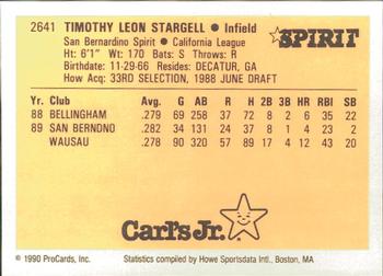 1990 ProCards #2641 Tim Stargell Back