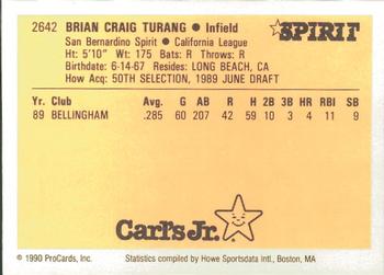1990 ProCards #2642 Brian Turang Back