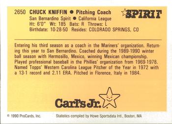 1990 ProCards #2650 Chuck Kniffin Back