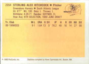 1990 ProCards #2654 Sterling Hitchcock Back