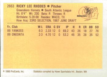 1990 ProCards #2663 Ricky Rhodes Back