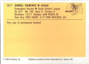 1990 ProCards #2671 Daniel Sanchez Back