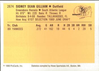 1990 ProCards #2674 Sean Gilliam Back