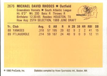 1990 ProCards #2676 Mike Rhodes Back