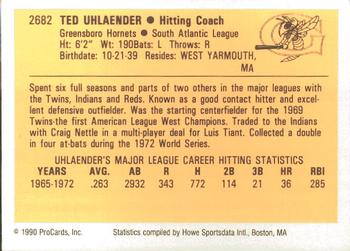 1990 ProCards #2682 Ted Uhlaender Back