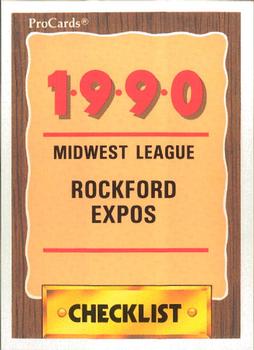 1990 ProCards #2683 Rockford Expos Checklist Front