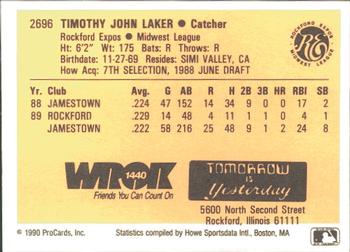 1990 ProCards #2696 Tim Laker Back