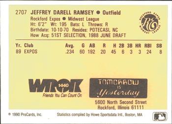1990 ProCards #2707 Jeff Ramsey Back