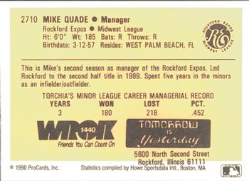 1990 ProCards #2710 Mike Quade Back