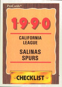 1990 ProCards #2712 Salinas Spurs Checklist Front