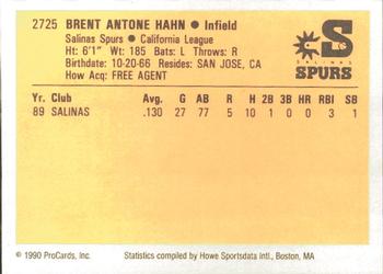 1990 ProCards #2725 Brent Hahn Back