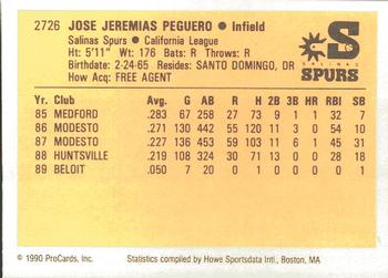 1990 ProCards #2726 Jose Peguero Back
