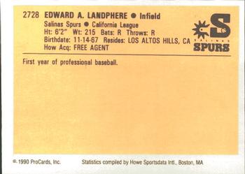 1990 ProCards #2728 Ed Landphere Back