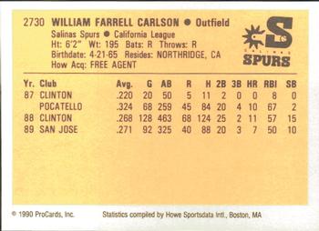 1990 ProCards #2730 Bill Carlson Back
