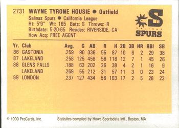 1990 ProCards #2731 Wayne Housie Back
