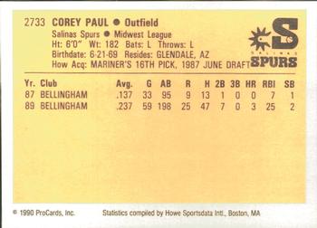 1990 ProCards #2733 Corey Paul Back