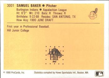 1990 ProCards #3001 Sam Baker Back