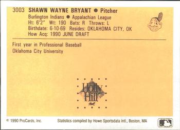 1990 ProCards #3003 Shawn Bryant Back