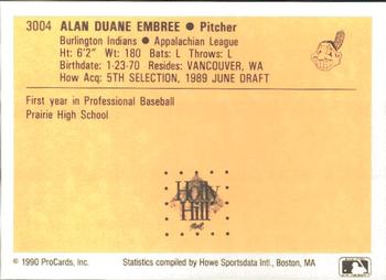 1990 ProCards #3004 Alan Embree Back