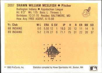 1990 ProCards #3007 Shawn McElfish Back