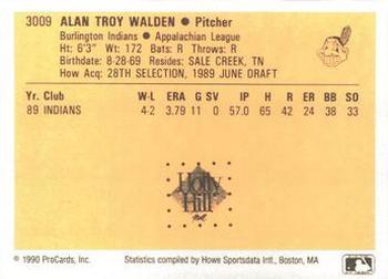 1990 ProCards #3009 Alan Walden Back