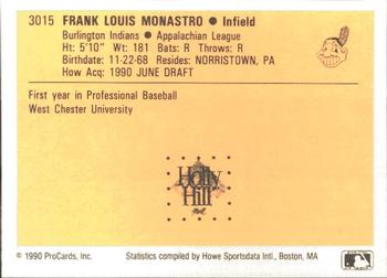 1990 ProCards #3015 Frank Monastro Back