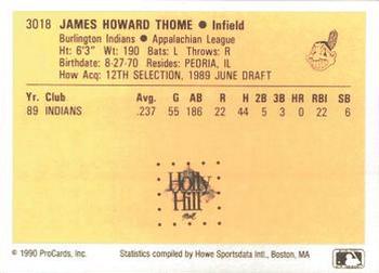 1990 ProCards #3018 Jim Thome Back