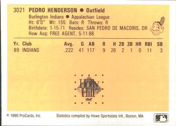 1990 ProCards #3021 Pedro Henderson Back