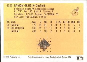 1990 ProCards #3022 Ramon Ortiz Back