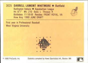 1990 ProCards #3025 Darrell Whitmore Back