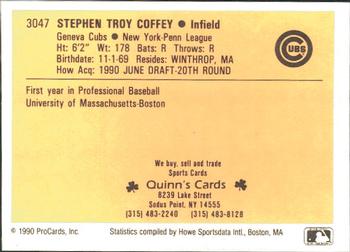 1990 ProCards #3047 Stephen Coffey Back