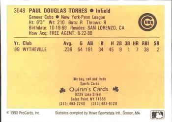 1990 ProCards #3048 Paul Torres Back
