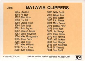 1990 ProCards #3055 Batavia Clippers Checklist Back