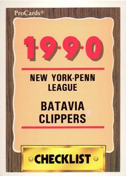 1990 ProCards #3055 Batavia Clippers Checklist Front