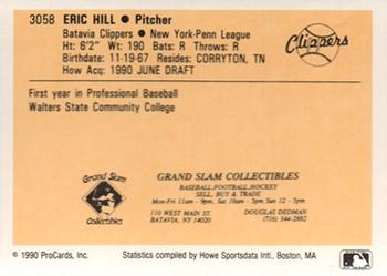 1990 ProCards #3058 Eric Hill Back