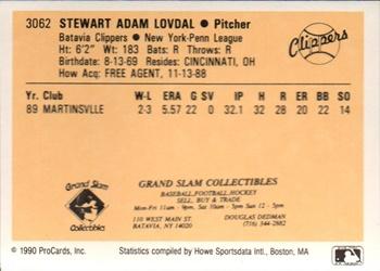1990 ProCards #3062 Stewart Lovdal Back